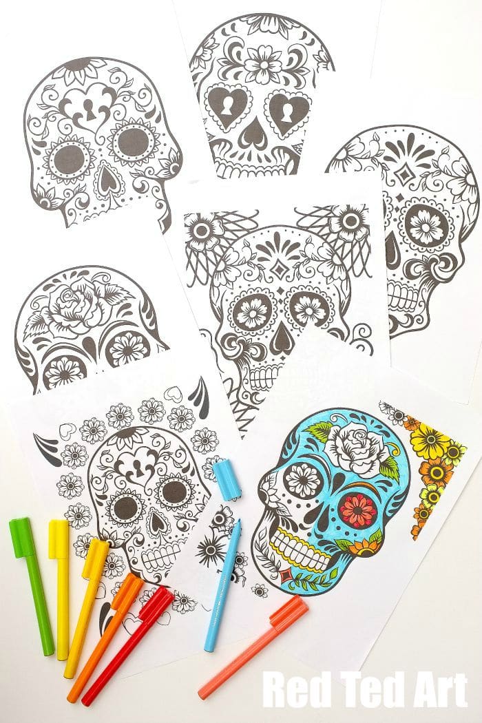 Day of the Dead Colouring Pages for Grown Ups and Kids   Red Ted Art&39;s Blog