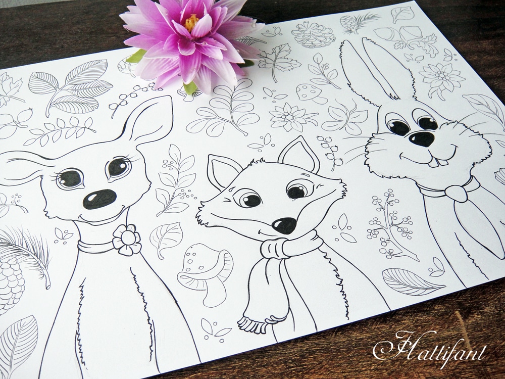 Woodland Animals Coloring Pages for Grown Ups & Kids   Red ...