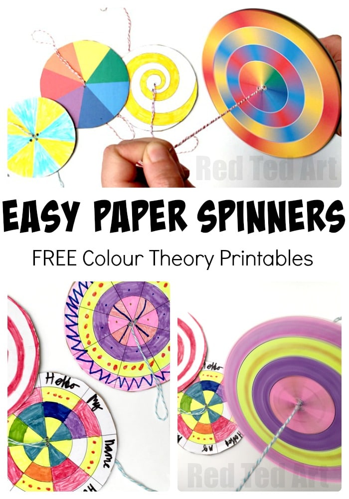 Easy Paper Spinners Tutorial - ever wondered how to make these fun paper toys? They are a super easy kids crafts! And a great way to explore COLOUR Wheel THEORY. So makes a great STEAM project too. You can either experiment to your hearts content or use our super handy Paper Spinner Printables - perfect for colour theory exploration! Make this Kids DIY today!