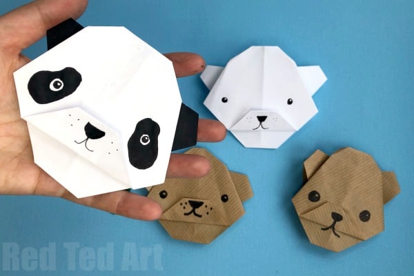 Easy Origami Bear - Bear - Polar Bear - Brown Bear - Red Art - Kids Crafts