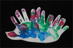 3 red teds handprint hedgehog