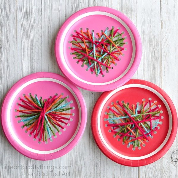 Heart Paper Plate Craft - a wonderful sewing craft for preschool and up. Love this Valentine Decoration for kids to make