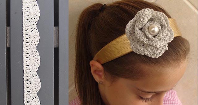 Crocheted rosette flower headband