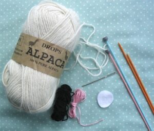 Materials to knit a bunny