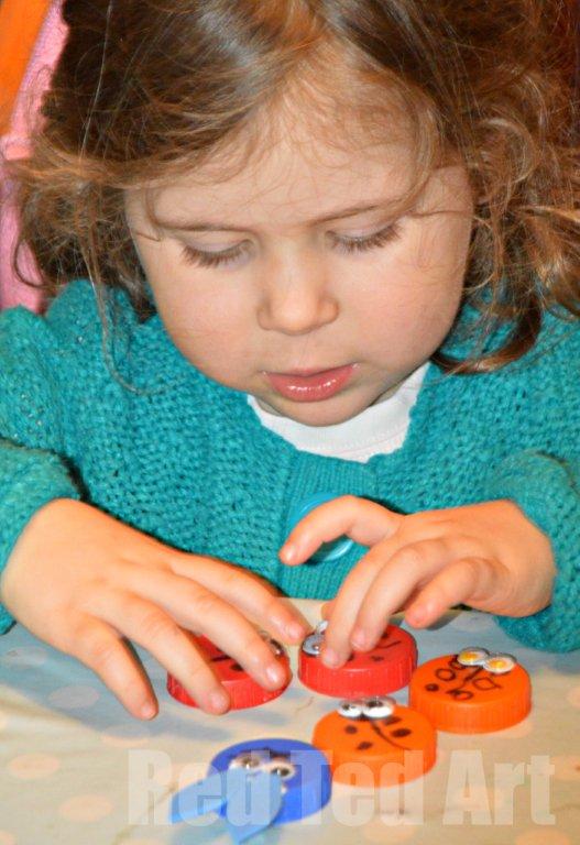 Bottle top crafts ladybirds and bunnies