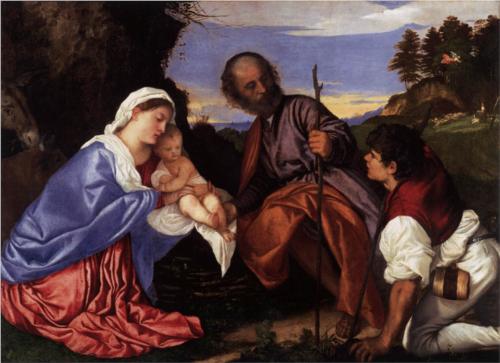 Titian The Holy Family with a Shepherd 1510