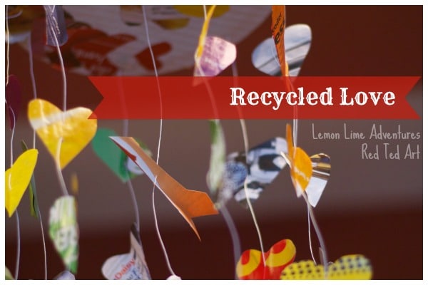 Recycled LOVE Mobile. Recycled old magazines into this lovely Valentine's Day Decoration for kids to make! #recycling #upcycling #valentine #valentines #valentinesday #preschoolers