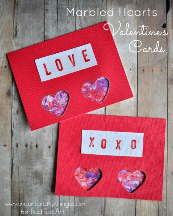 Valentine’s Cards – Marbled Hearts