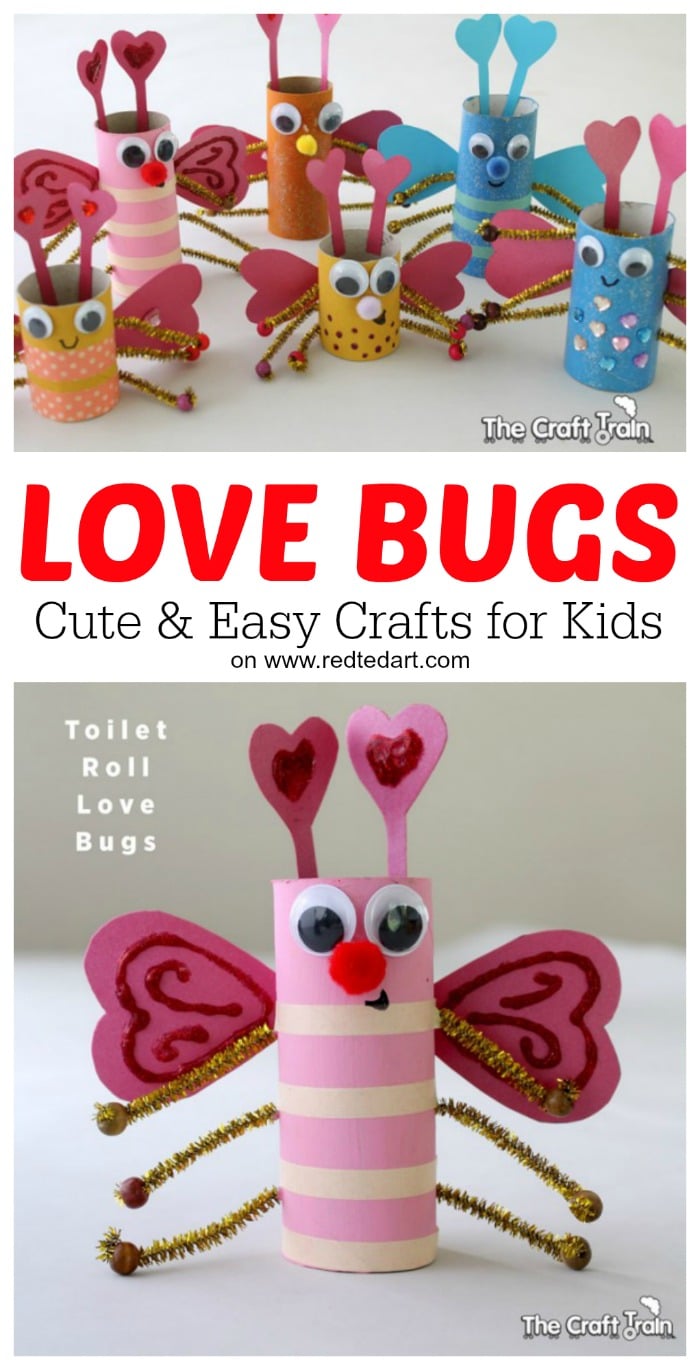 LOBE BUGS!! Oh my, what an adorable Toilet Paper Roll craft for Valentines Day. Preschoolers and Kids will love to make these super duper cute Love bugs for their friends #Valentines #valentinesday #preschool #lovebugs #love #toiletpaperrolls