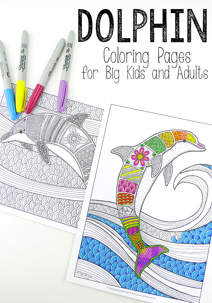 Free Colouring Pages for Grown Ups   Dolphins   Red Ted Art   Make ...