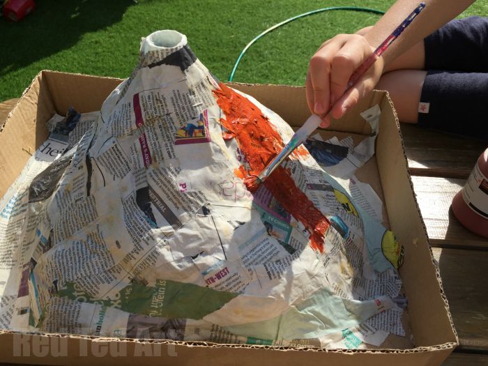 how to build a paper mache volcano for school