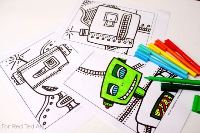 Free Robots Colouring Pages - Red Ted Art - Kids Crafts