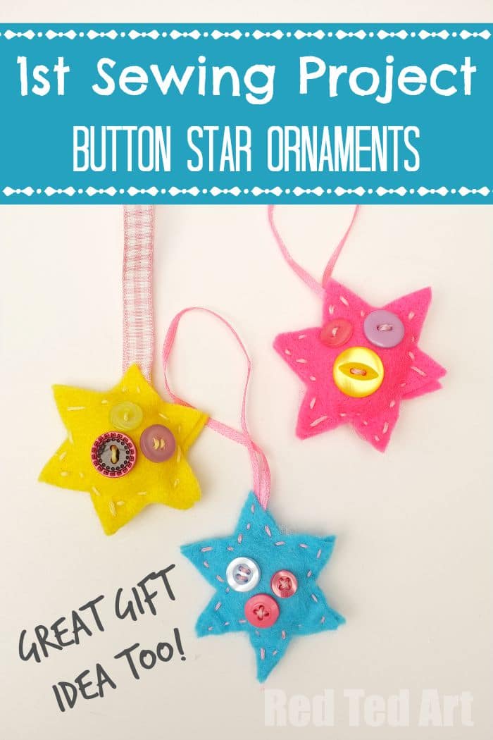 Button Star Ornaments - Sewing with Kids, a great start sewing project & makes a lovely gift too!