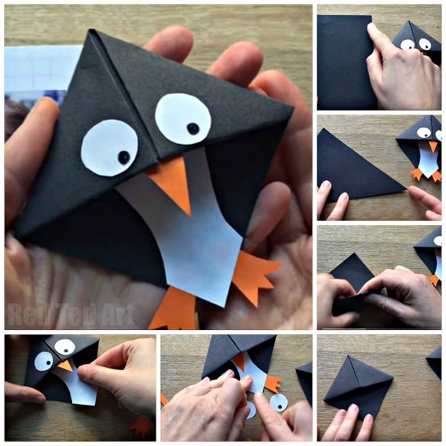 Easy Penguin Bookmark Corner - a great introduction to origami for kids. These penguins are easy to make and are a lovely little gift for book lovers