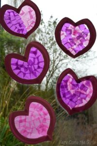 Paper Plate Heart Stained Glass Windows - Valentines Day Decoration