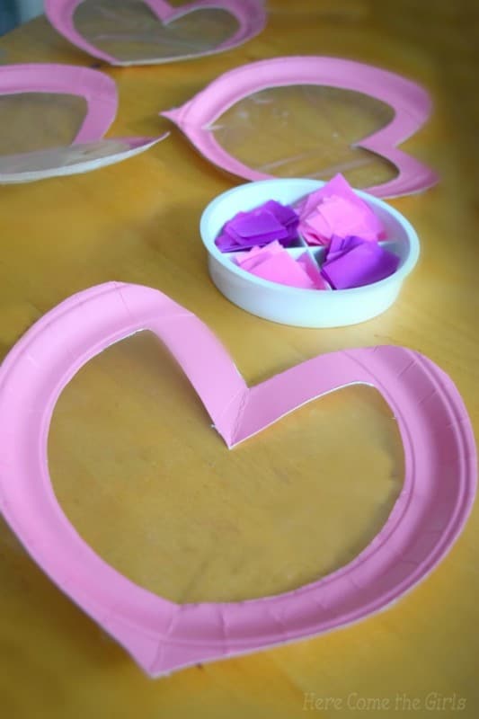 Paper Plate Heart Stained Glass Windows with kids