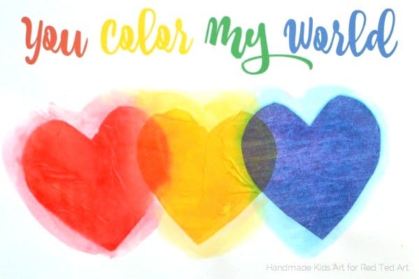 fun with color mixing tissue paper hearts - a wonderful STEAM project for kids (1)