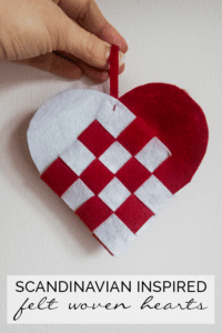 DIY Woven Hearts - a wonderful little heart craft inspired by Scandinavian Heart Baskets. These are wonderful at Valentine's or as Christmas Ornaments. See Red Ted Art for more info!
