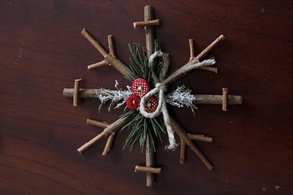 christmas tree upcycling ideas - rustic snowflake decor