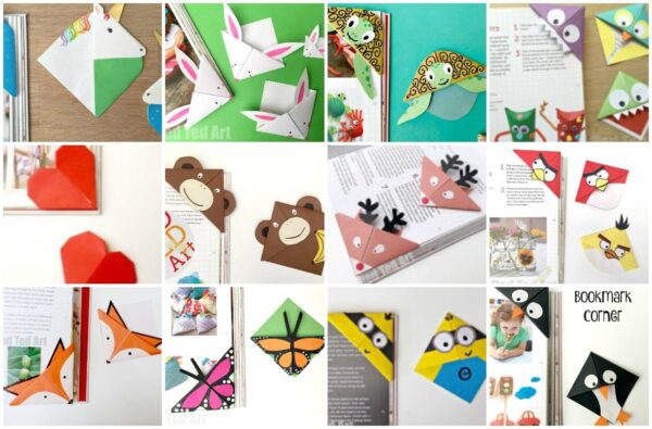 Over 100 adorable Corner Bookmark Designs - learn how to make an origami bookmark with kids.