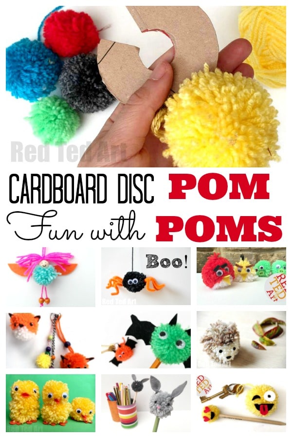 How to make pom poms a DIY cardboard pom maker -RedTedArt