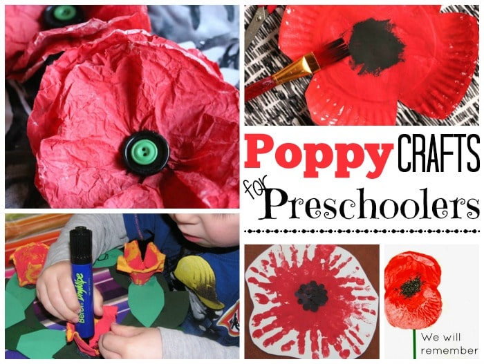 Easy Remembrance Day Activities for preschoolers, including handprint poppies and suncatchers