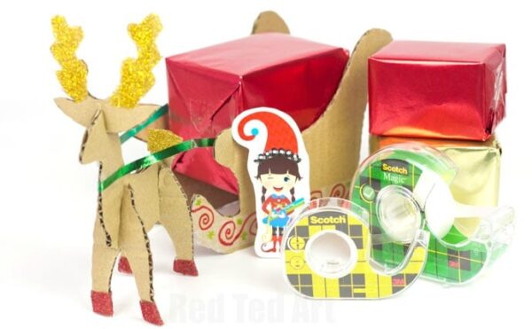 Reindeer Sleigh Centre Piece made from Cardboard