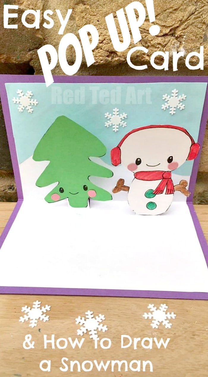 Easy Snowman Pop Up Card Red Ted Art Make Crafting With Kids Easy Fun