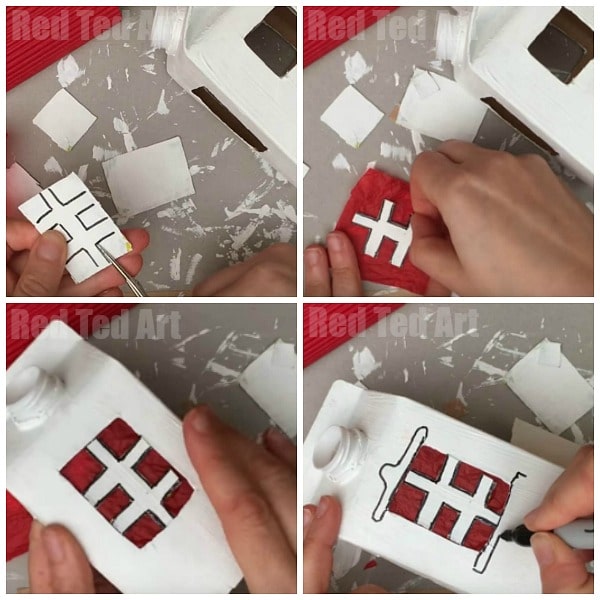 Winter Village Luminary DIY. We adore these cute Juice Carton Luminaries. They are fun to make and add a lovely little something to the Winter months. Use them as night lights or Christmas Decorations. Love adding lots of little details like mini pine cone Christmas Trees, snowmen and mini wreaths. All made mainly from recycled materials or nature finds!