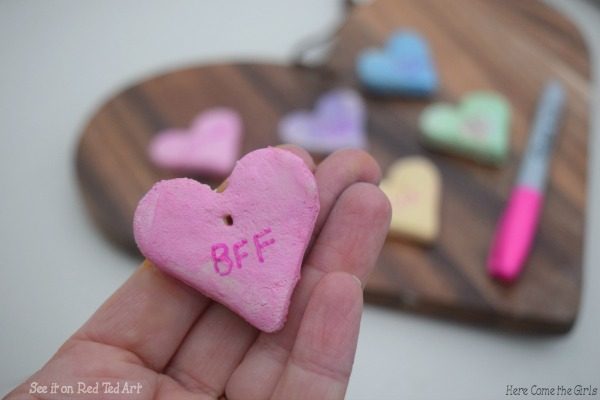DIY Conversation Heart Necklace - how to make salt dough valentines day gifts for kids. Easy Conversation Heart Craft for kids