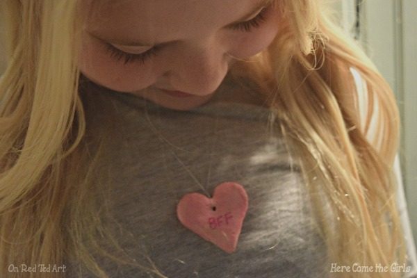 DIY Conversation Heart Necklace - how to make salt dough valentines day gifts for kids. Easy Conversation Heart Craft for kids