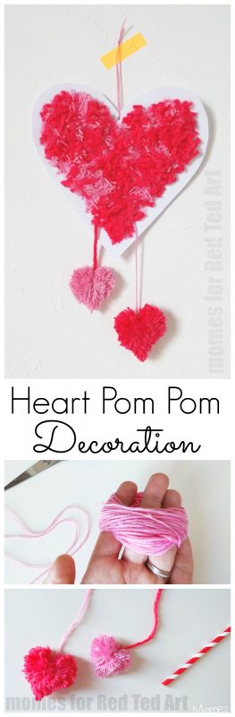Easy Heart Pom Pom Decoration. Learn how to make Pom Poms using the Pom Pom Finger Making Method and make these adorable Hearts!