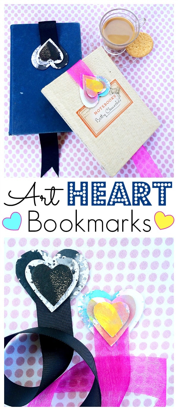Recycled Heart Bookmarks - how to make a Valentine's Day Bookmark with Kids. Adorable Non Candy Valentine's Day gift ideas for kids to make #valentines #bookmarks #hearts #gifts