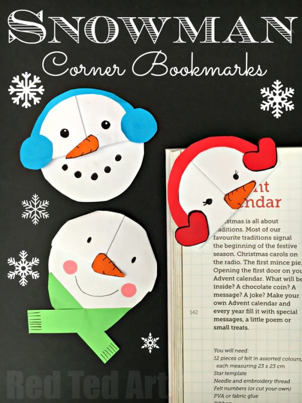 Easy Snowman Corner Bookmark Design For Kids Red Ted Art Kids Crafts
