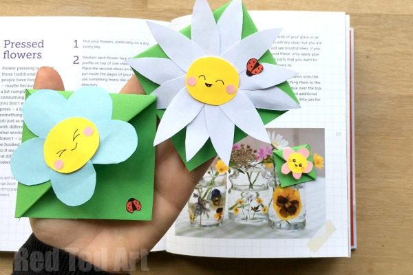 Kawaii Flower Corner Bookmarks with ladybug details