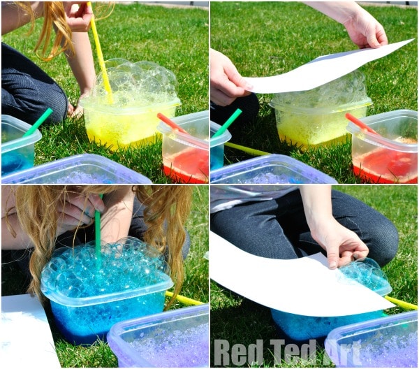 Bubble Art Butterflies - oooh how we LOVE LOVE LOVE bubbles. We love making our own bubble solution and then creating super fun Bubble Art for summer. Check out this fabulous bubble activity for kids. And those little buttons are just irresistible!!!