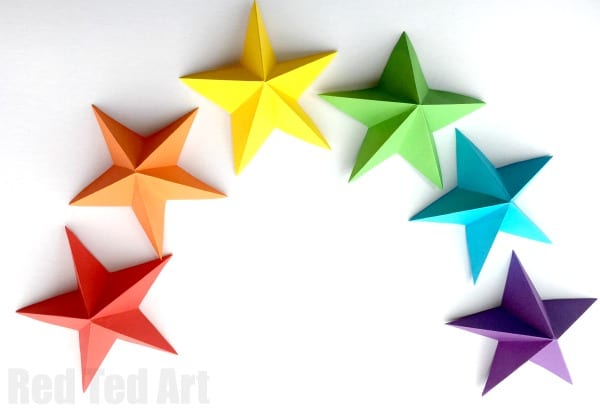 3D Paper Star Kirigami - Red Ted Art - Easy Christmas Crafts