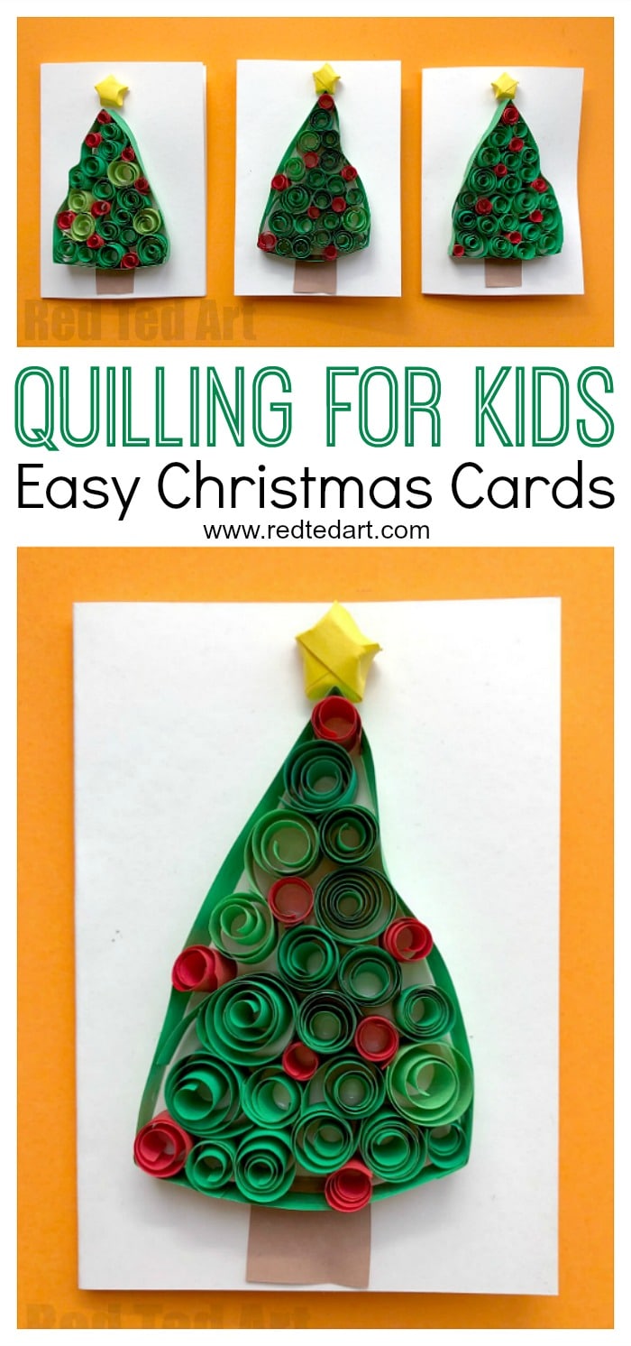 Quilled Christmas Tree Cards Red Ted Art Make Crafting With Kids Easy Fun