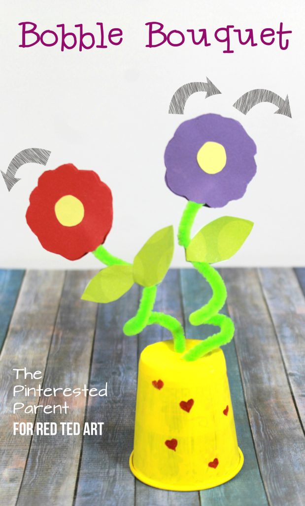 Easy Flower Bouquet Craft - a perfectly LOVELY Valentine's Day Bouquet or Mother's Day Craft. Love that they "bob" and "bounce" when you give them a little wiggle. So cute. Love Flower crafts for kids #flowers #flowercraft #bouquet #kidscrafts #mothersday #valentines #valentinesday
