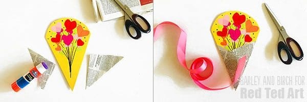 Easy Heart Bouquet Cards for Valentines. Love these Valentines Cards that open up as hearts. They would be great as Mother's Day Cards too. So cute and easy. #valentines #valentinescard #cardmaking #kids #hearts #mothersday