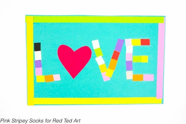 DIY Mosaic Love Letter Cards - adorable and easy LOVE Cards for Valentine's Day. These are great for kids of all ages, with fine motor skills development for preschool. Adore!! #valentines #valentinescards #loveletters #mosaic #preschool