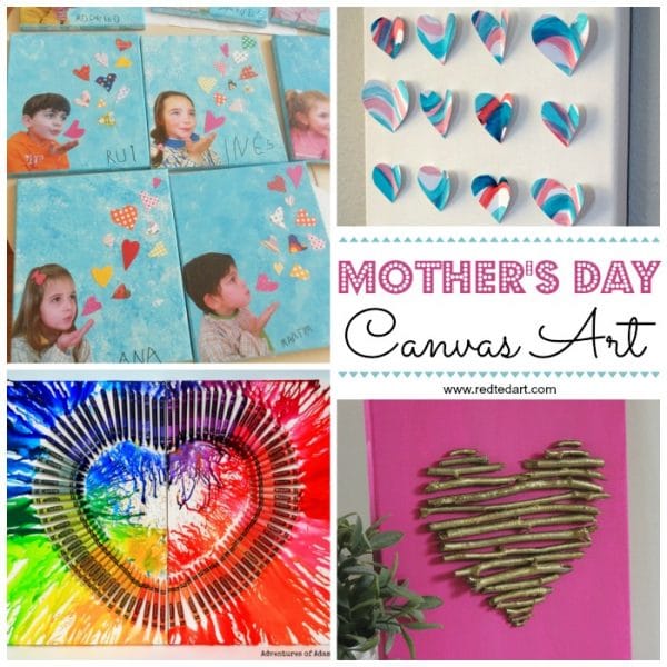 Collage of mother's day art including kids blowing heart kisses