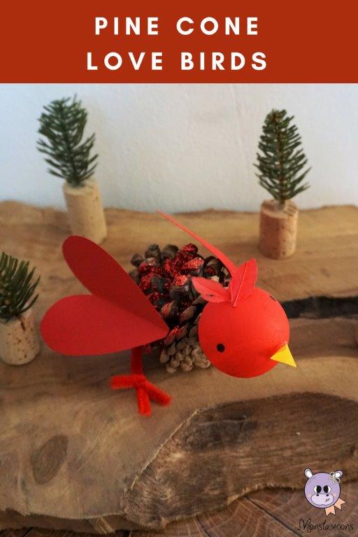 Pine Cone Bird Ornament. Make these adorable Pine Cone LOVE birds for Valentine's Day or as a gorgeous Cardinal Christmas Ornament. #pinecones #nature #naturecrafts #valentines #valentinesday #christmasornaments