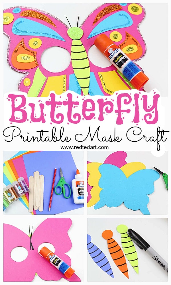 Butterfly Mask Printable - make these bright and cheerful Butterfly Masks - either assemble with card, or use the butterfly printable as a butterfly mask coloring page #butterflies #masks #printables #preschool