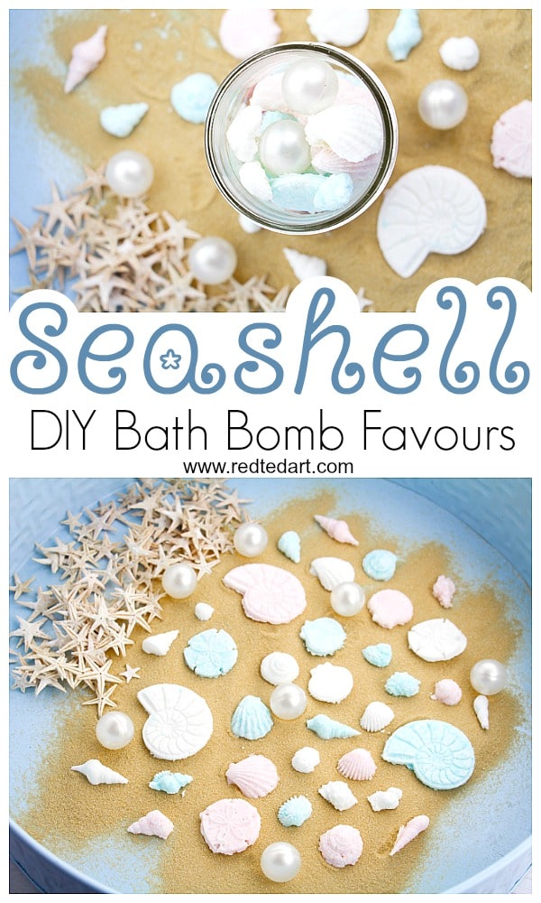 Seashell Bath Bombs - a great DIY Mermaid Party Favour or end of year gift for teens and Teacher Appreciation week! Learn how to make bath bambs #seashells #seashell #bathbombs #favours