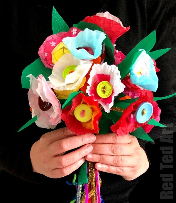 Tissue Paper Flower Bouquet - Red Ted Art - Kids Crafts