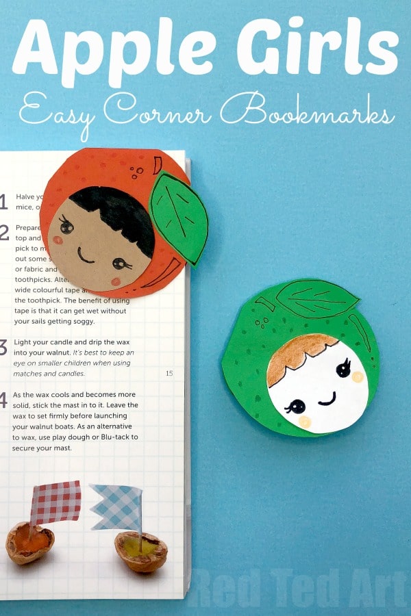 How to make a Corner Bookmark Apple Girls. Adorable Kawaii Apple Girl Bookmarks. A great little back to school project and teacher's gift idea #cornerbookmarks #bookmarks #apples #kawaii #backtoschool #teachers