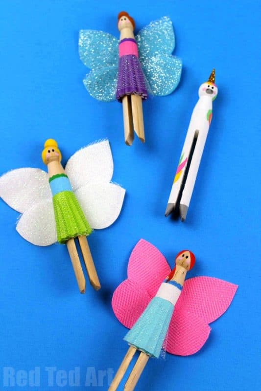 Unicorn Peg Doll Fairies - Red Ted Art - Kids Crafts
