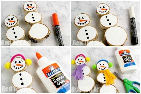 How to make a Wood Slice Snowman Ornament. Adorable DIY Snowman Ornaments to make from wood slices. #Snowman #woodslice #christmas #ornaments #winter
