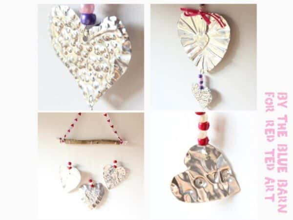 Valentines Wall Hanging. How to make Foil Art Heart Mobiles for Valentine's Day. Foil Art Process for creating Valentines Decorations or Mothers Day Gifts. Easy Foil Art Hearts